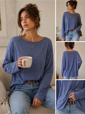 J. Jill Heather Blue Long Sleeve Tee 4X | Supima Cotton Blend Relaxed Fit Top